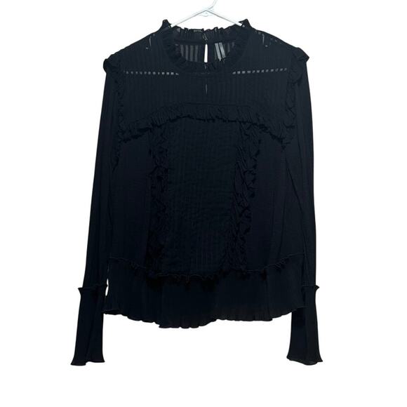 Anthropologie Tops - Anthropologie Black Sheer Ruffle Victorian Blouse Long Sleeve Medium Whimsigoth